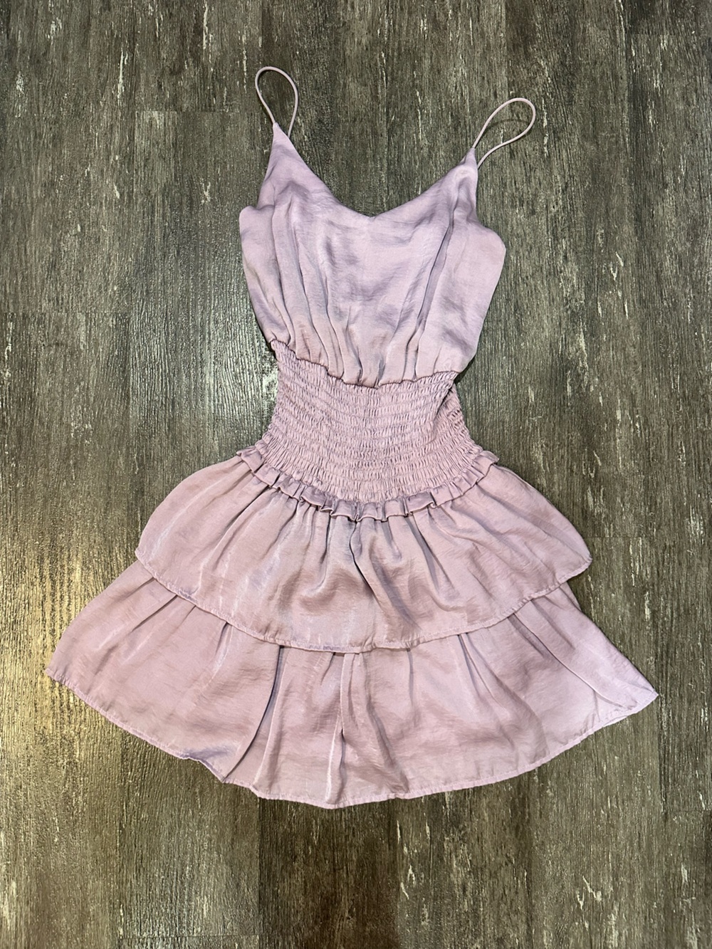 Francesca's Lilac Tiered Smocked Mini Dress